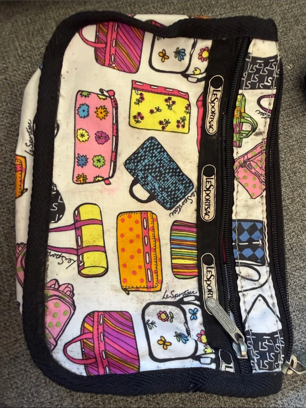 LeSportsac vintage Cosmetic Pouch with Pink, Yellow and Blue Print Handbags